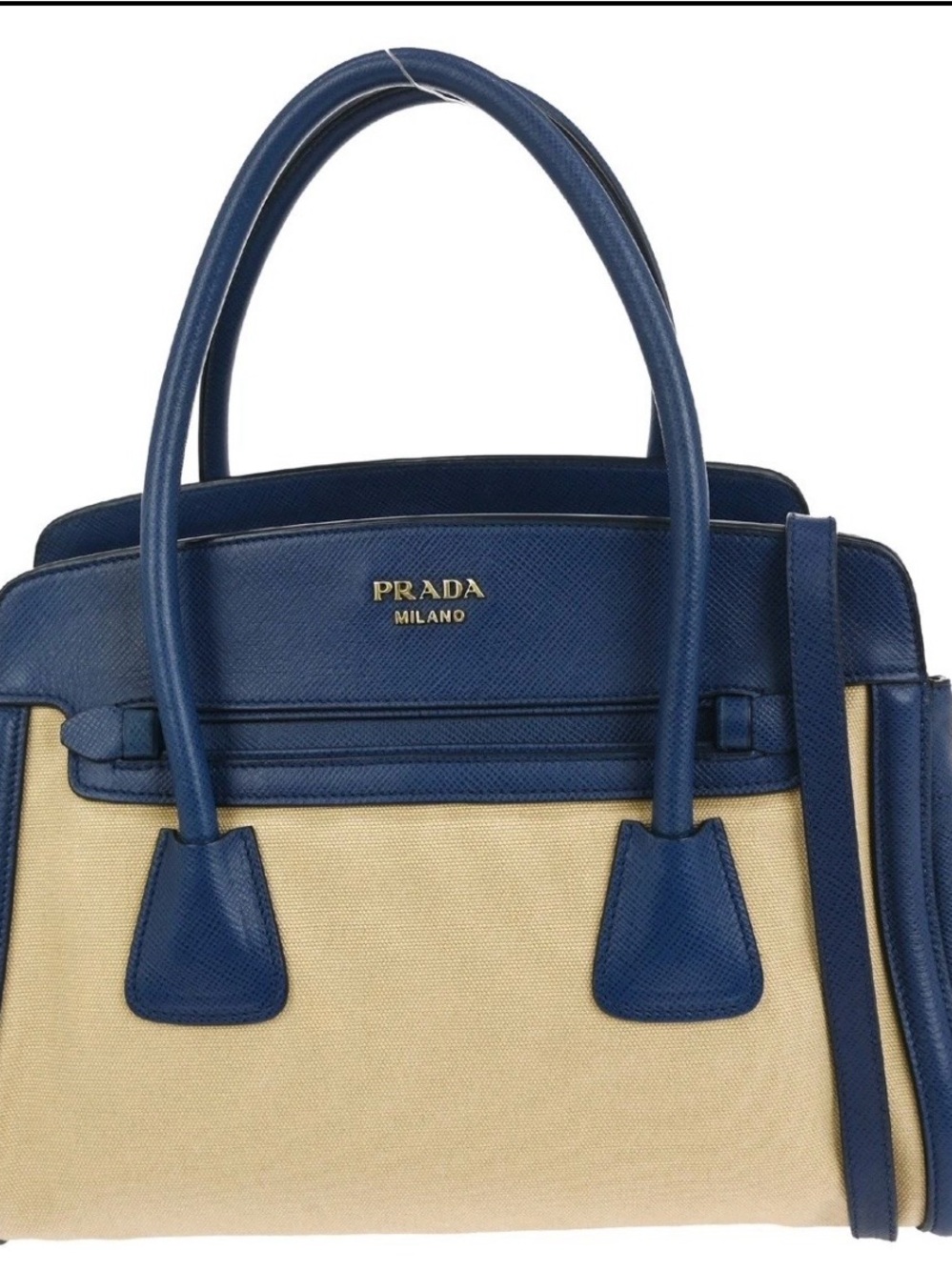 Prada Blue and Cream Leather-Trim Tote